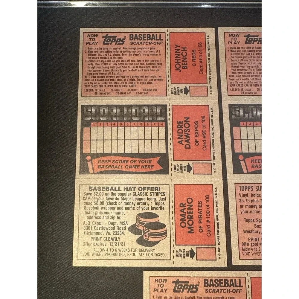 Lot of (5) 1981 Topps Scratch Off Unscratched Rod Carew Garvey Rickey Henderson